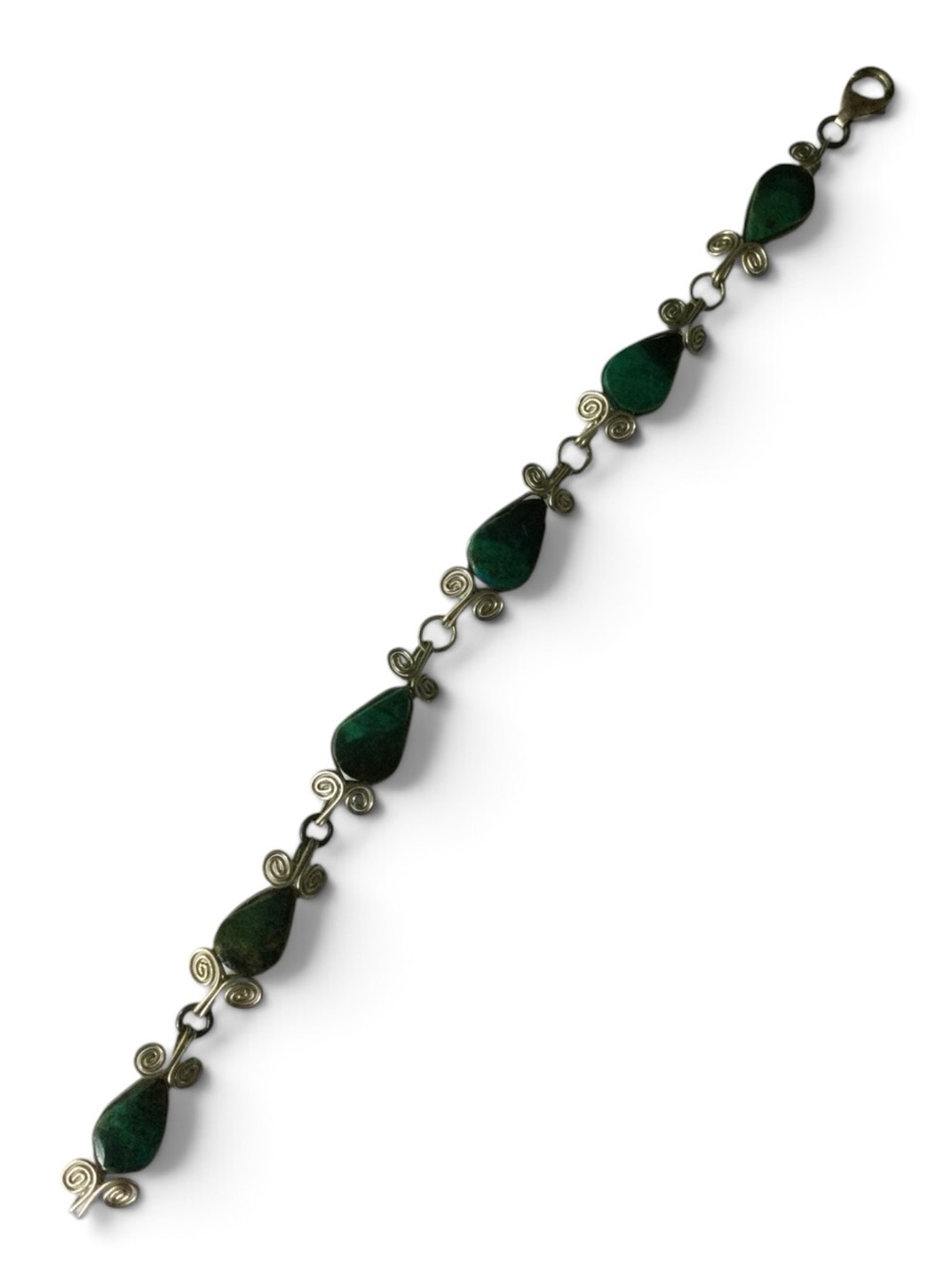 Vintage Handmade Silver-Tone Chrysocolla Teardrop Bracelet 6.75" - Picture 6 of 12